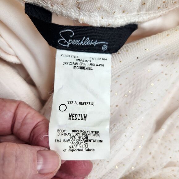 Speechless VTG Y2K Balletcore Midi Dress-M-Ivory/Gold Glitter Tulle-Ruched-Fairy - Picture 11 of 13